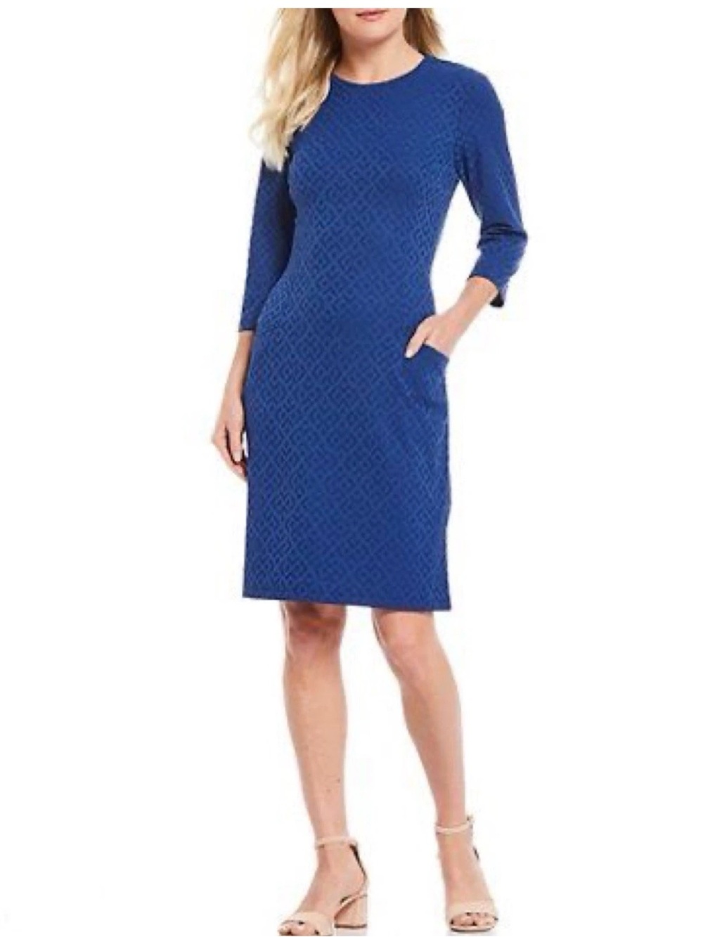 J. McLaughlin Cobalt Blue Knee Length Sheath Dress 3/4 Sleeves Size XL Casual